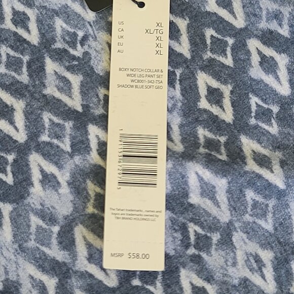 NWT TAHARI 2 Piece Matching Pajama Sleepwear Set XL Blue and White Top and Pants - Picture 12 of 16